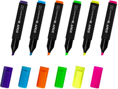 Набор текстовыделителей STAFF "Basic Budget HL-02N", 6 ЦВЕТОВ, НЕОН, линия письма 1-5 мм, 152296
