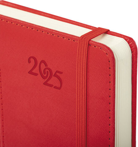 Ежедневник датированный 2025 А5 138x213 мм, BRAUBERG "Optimal", под кожу, резинка-фиксатор, держатель для ручки, красный, 115893