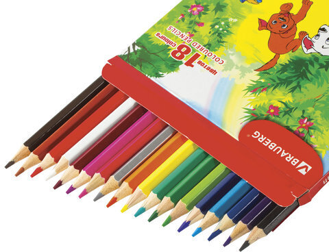 Карандаши цветные BRAUBERG "My lovely dogs", 18 цветов, заточенные, картонная упаковка, 180546