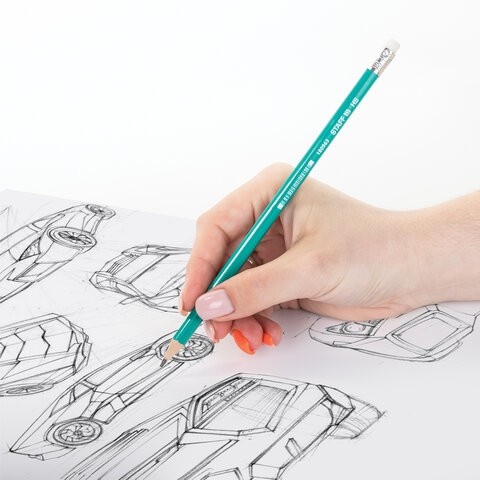 Карандаш чернографитный STAFF "EVERYDAY" BLP-963, 1 шт., НВ, с ластиком, пластиковый, зеленый корпус, 180963