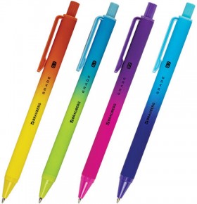 Ручка шариковая автоматическая BRAUBERG &quot;Grade&quot;, корпус soft-touch, СИНЯЯ, пишущий узел 0,7 мм, линия письма 0,35 мм, 144205