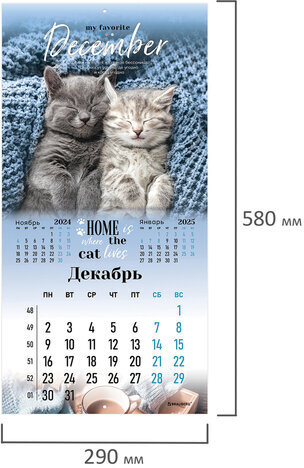 Календарь настенный перекидной на 2024 г., BRAUBERG, 12 листов, 29х29 см, "Милые котики", 115321
