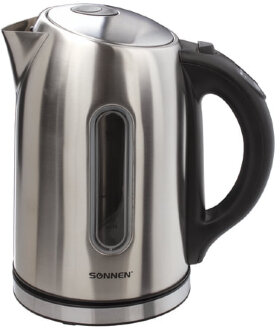 Чайник SONNEN KT-1740, 1,7 л, 2200 Вт, закрытый нагревательный элемент, терморегулятор, нержавеющая сталь, 453421