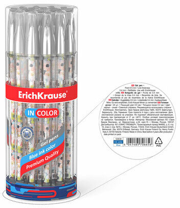 Ручка гелевая ERICH KRAUSE InColor "Flower Cocktail", СИНЯЯ, игольчатый узел 0,5 мм, линия письма 0,4 мм, 50838