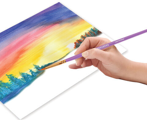 Кисти синтетика BRAUBERG, НАБОР 10 шт., фиолетовые (Круглые; Овальные; Плоские; Лайнеры), 201029