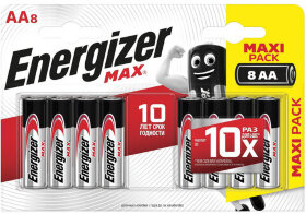 Батарейки КОМПЛЕКТ 8 шт., ENERGIZER Max, AA (LR06, 15А), алкалиновые, пальчиковые, блистер, E301531301