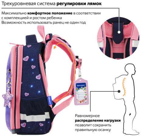 Ранец BRAUBERG PREMIUM, 2 отделения, с брелком, "Believe in miracles", 38х29х16 см, 270595