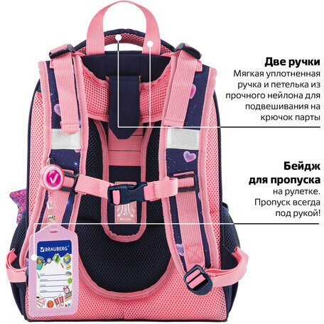 Ранец BRAUBERG PREMIUM, 2 отделения, с брелком, "Believe in miracles", 38х29х16 см, 270595