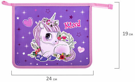 Папка для тетрадей ПИФАГОР А5, 1 отделение, пластик, на молнии, "Happy Unicorn", 271495