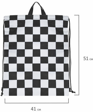 Мешок для обуви BRAUBERG большой удобный с ручкой, 51х41 см, "Black and white", 271595