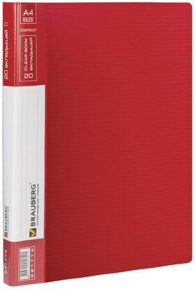 Папка 20 вкладышей BRAUBERG &quot;Contract&quot;, красная, вкладыши-антиблик, 0,7 мм, бизнес-класс, 221773