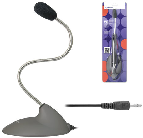 Микрофон настольный DEFENDER MIC-111, кабель 1,5 м, 54 Дб, серый, 64111