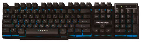 Клавиатура проводная SONNEN KB-7010, USB, 104 клавиши, LED-подсветка, черная, 512653