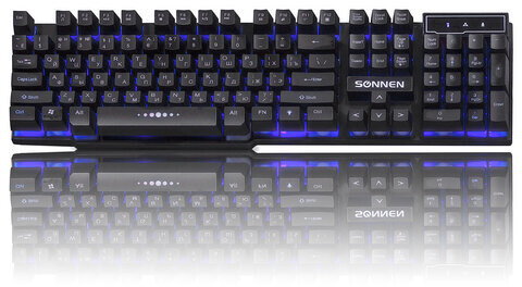 Клавиатура проводная SONNEN KB-7010, USB, 104 клавиши, LED-подсветка, черная, 512653