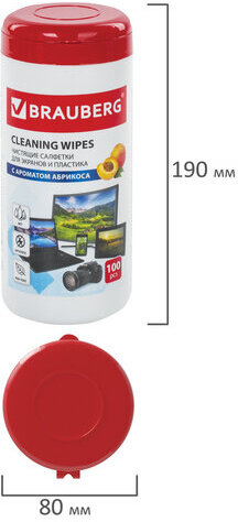 Салфетки для экранов всех типов и пластика BRAUBERG с ароматом АБРИКОС, туба 100 шт., влажные, 513321
