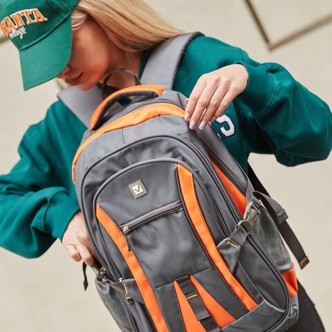 Рюкзак BRAUBERG "SpeedWay 2", 25 л, размер 46х32х19 см, ткань, серо-оранжевый, 224448