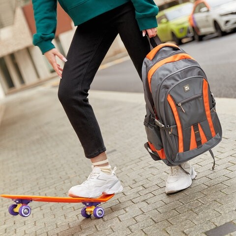 Рюкзак BRAUBERG "SpeedWay 2", 25 л, размер 46х32х19 см, ткань, серо-оранжевый, 224448