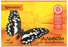 Альбом для рисования, А4, 40 листов, скоба, выборочный лак, BRAUBERG, 202х285 мм, "Летняя феерия" (1 вид), 103434