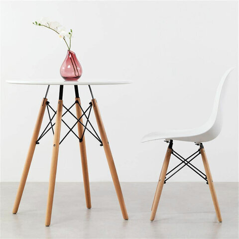 Стол обеденный BRABIX "Eames T-01", круглый диаметр 80 см, опоры дерево, пластик белый, 532633