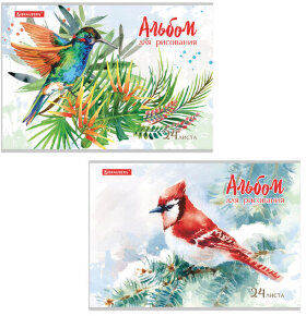 Альбом для рисования А4 24 л., скоба, обложка картон, BRAUBERG, 202х285 мм, "Райские птички" (2 вида), 105609