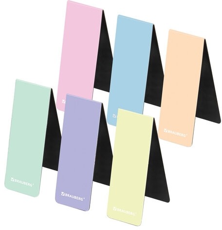 Закладки для книг МАГНИТНЫЕ, "PASTEL", набор 6 штук, 60x20 мм, BRAUBERG, 117013