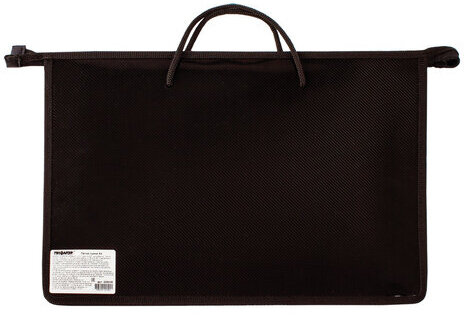 Папка на молнии с ручками ПИФАГОР, А4, пластик, молния сверху, однотонная черная, 228236