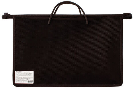 Папка на молнии с ручками ПИФАГОР, А4, пластик, молния сверху, однотонная черная, 228236