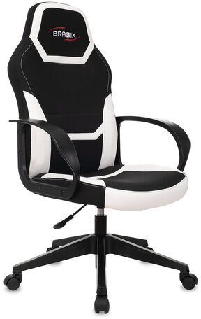 Кресло компьютерное BRABIX "Alpha GM-018", ткань/экокожа, черное/белое, 532640, GM-018_532640
