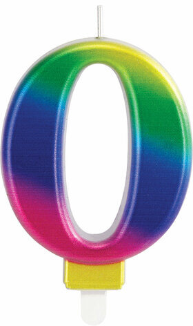 Свеча-цифра для торта "0" "Радужная", 9 см, ЗОЛОТАЯ СКАЗКА, с держателем, в блистере, 591433