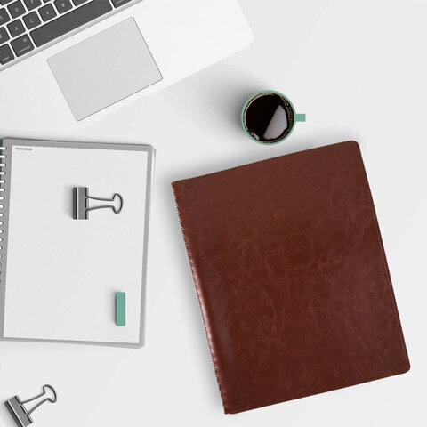 Тетрадь БОЛЬШОЙ ФОРМАТ (200x252 мм) В5, BRAUBERG "Office PRO", под кожу, гребень, клетка, 80 л., коричневый, 111047