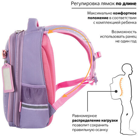 Ранец ЮНЛАНДИЯ LIGHT, 2 отделения, "Girl and balloons", 38х29х16 см, 229913