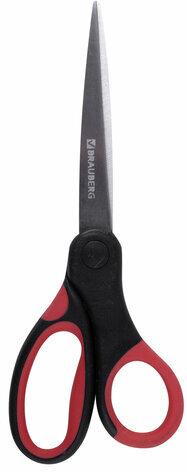 Ножницы BRAUBERG &quot;Office&quot;, 210 мм, красно-черные, прорезиненные ручки, 2-х сторонняя заточка, 231566