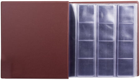 Альбом для монет и купюр на винтах универсальный, 224х224 мм, на 216 монет до D - 45 мм, выдвижные карманы, коричневый, "ДПС", 2855-204