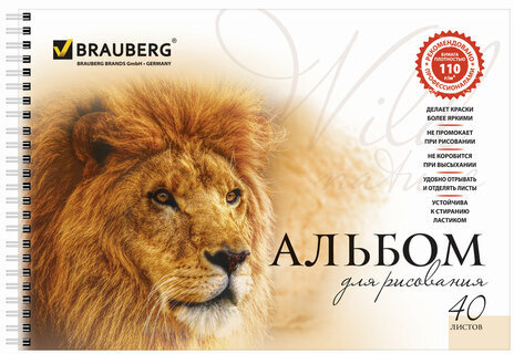 Альбомы для рисования А4 40 л., КОМПЛЕКТ 2 шт., гребень, обложка картон, BRAUBERG, 205х290 мм, "Хищники" (2 вида), 880028