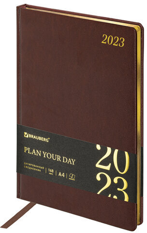 Ежедневник датированный 2023 БОЛЬШОЙ ФОРМАТ 210х297 мм А4, BRAUBERG "Iguana", коричневый, 113910