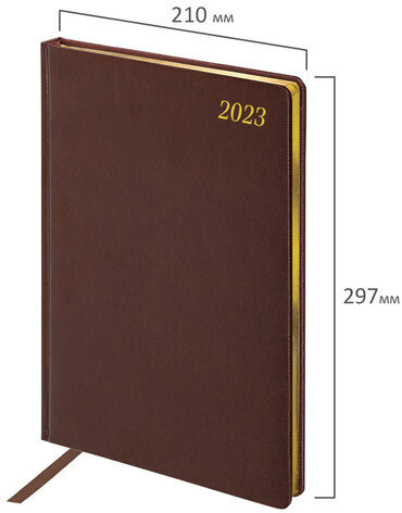 Ежедневник датированный 2023 БОЛЬШОЙ ФОРМАТ 210х297 мм А4, BRAUBERG "Iguana", коричневый, 113910
