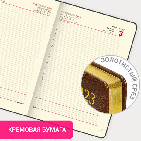 Ежедневник датированный 2023 БОЛЬШОЙ ФОРМАТ 210х297 мм А4, BRAUBERG "Iguana", коричневый, 113910