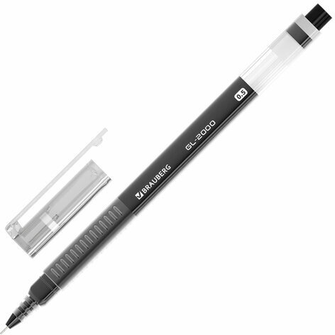 Ручка гелевая BRAUBERG GL-2000, ЧЕРНАЯ, японские чернила, длина письма 2000 метров, линия 0,35 мм, 144217