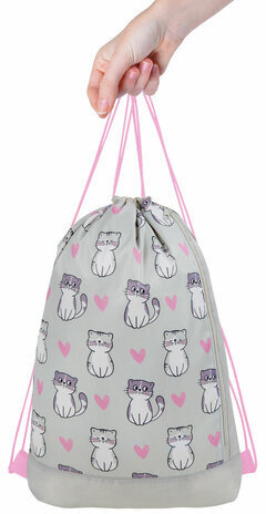 Мешок для обуви ЮНЛАНДИЯ с ручками, боковой карман на молнии, 46х36 см, "Kitties", 272407