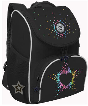 Ранец GRIZZLY анатомическая спинка, с мешком для обуви, для девочек, STARS, 33х25х13 см, RAm-484-7/1