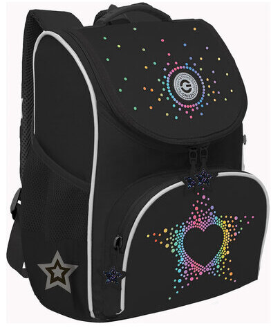 Ранец GRIZZLY анатомическая спинка, с мешком для обуви, для девочек, STARS, 33х25х13 см, RAm-484-7/1
