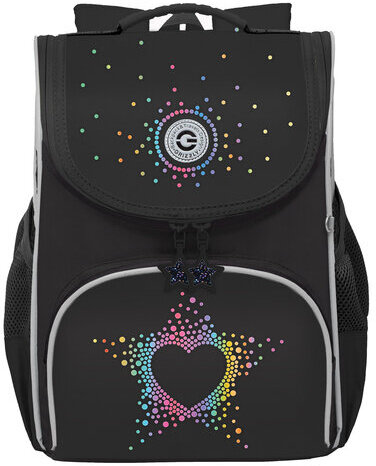 Ранец GRIZZLY анатомическая спинка, с мешком для обуви, для девочек, STARS, 33х25х13 см, RAm-484-7/1