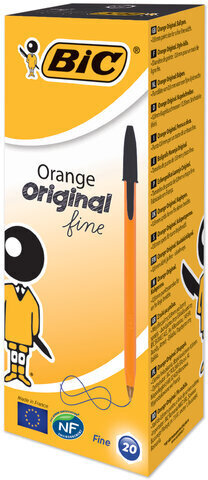Ручка шариковая BIC "Orange", ЧЕРНАЯ, корпус оранжевый, узел 0,8 мм, линия письма 0,3 мм, 8099231