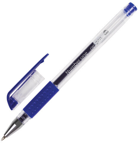 Ручка гелевая с грипом BRAUBERG "Number One", СИНЯЯ, узел 0,5 мм, линия письма 0,35 мм, 141193