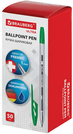 Ручка шариковая BRAUBERG "ULTRA", ЗЕЛЕНАЯ, узел 1 мм, чернила ГЕРМАНИЯ, наконечник ШВЕЙЦАРИЯ, 143561