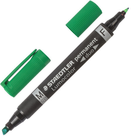 Маркер перманентный STAEDTLER двусторонний, ЗЕЛЕНЫЙ, круглый 0,6 мм / скошенный 1,5-4 мм, 348 B-5