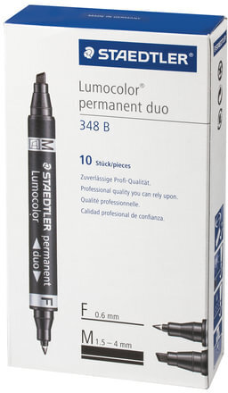 Маркер перманентный STAEDTLER двусторонний, ЗЕЛЕНЫЙ, круглый 0,6 мм / скошенный 1,5-4 мм, 348 B-5