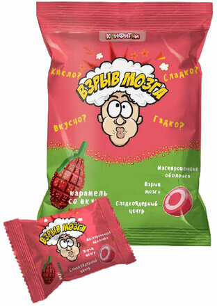 Карамель ВЗРЫВ МОЗГА со вкусом клубники 15 г, КОНФИТОЙ, КТ93243