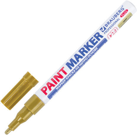 Маркер-краска лаковый (paint marker) 2 мм, ЗОЛОТОЙ, НИТРО-ОСНОВА, алюминиевый корпус, BRAUBERG PROFESSIONAL PLUS, 151443