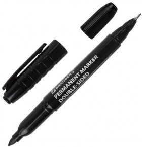 Маркер перманентный (нестираемый) двусторонний BRAUBERG &quot;Double&quot;, ЧЕРНЫЙ, наконечники 0,8/3 мм, 151635